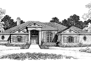 House Blueprint - Exterior - Front Elevation for Ranch House Plan #72-1009 - 3 bed, 3.5 bath