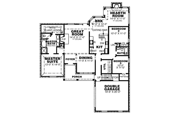 Floor Plan - Main Floor for Traditional House Plan #34-134 - 3 bed, 2 bath