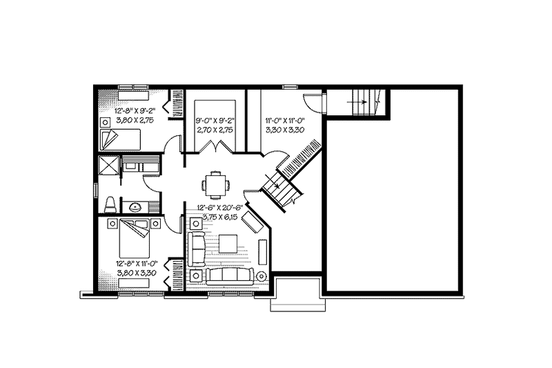 House Blueprint - Floor Plan - Lower Floor for Craftsman House Plan #23-2435 - 4 bed, 2 bath