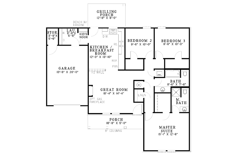 Dream House Plan - Floor Plan - Main Floor for Ranch House Plan #17-2968 - 3 bed, 2 bath