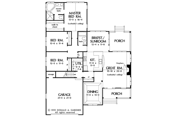 Floor Plan - Main Floor for Ranch House Plan #929-558 - 3 bed, 2 bath