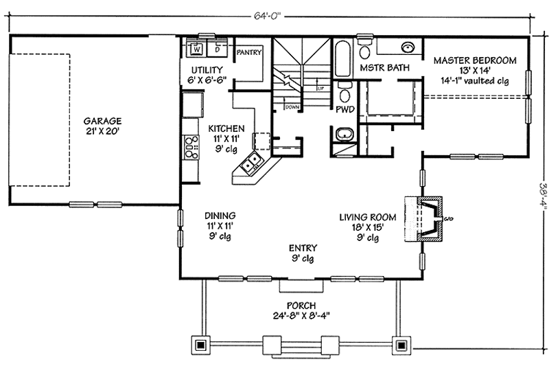 Dream House Plan - Floor Plan - Main Floor for Country House Plan #140-174 - 3 bed, 2.5 bath