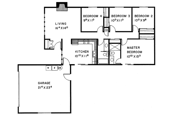Floor Plan - Main Floor for Contemporary House Plan #60-767 - 3 bed, 2 bath