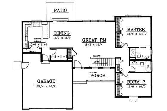 Floor Plan - Main Floor for Traditional House Plan #93-102 - 2 bed, 2 bath