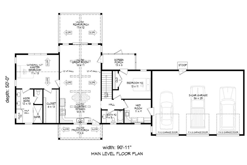 House Blueprint - Floor Plan - Main Floor for Southern House Plan #932-780 - 2 bed, 2 bath
