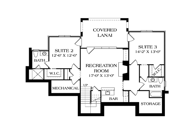 House Blueprint - Floor Plan - Lower Floor for European House Plan #453-607 - 3 bed, 3.5 bath
