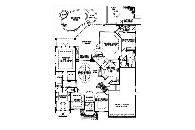 Home Plan - Floor Plan - Main Floor for Mediterranean House Plan #1017-35 - 4 bed, 4.5 bath