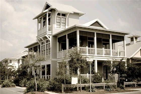 Exterior - Front Elevation for Beach House Plan #443-10 - 4 bed, 5 bath