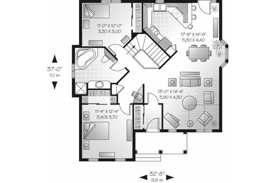 Floor Plan - Main Floor for Farmhouse House Plan #23-687 - 2 bed, 1 bath