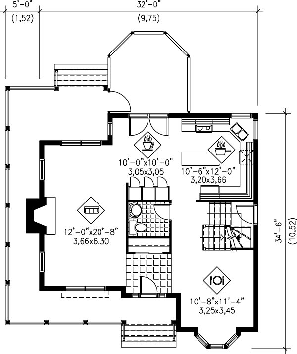 House Design - Floor Plan - Main Floor for Country House Plan #25-2004 - 3 bed, 1.5 bath