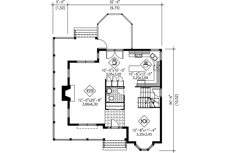 House Design - Floor Plan - Main Floor for Country House Plan #25-2004 - 3 bed, 1.5 bath