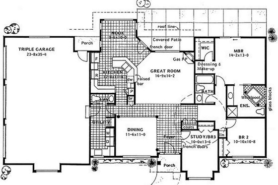 Floor Plan - Main Floor for Ranch House Plan #126-186 - 3 bed, 2.5 bath