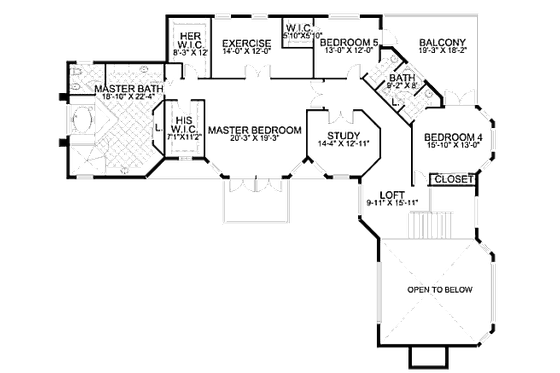 Floor Plan - Upper Floor for Mediterranean House Plan #420-169 - 6 bed, 5.5 bath