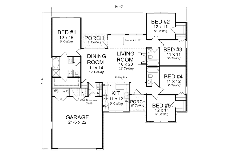 House Plan Design - Floor Plan - Main Floor 1 for Ranch House Plan #513-19 - 5 bed, 3 bath