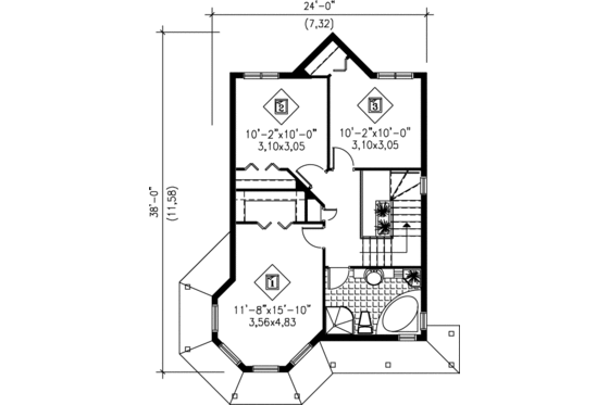 Floor Plan - Upper Floor for Victorian House Plan #25-2032 - 3 bed, 1.5 bath
