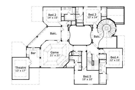 Floor Plan - Upper Floor for European House Plan #411-664 - 5 bed, 5.5 bath