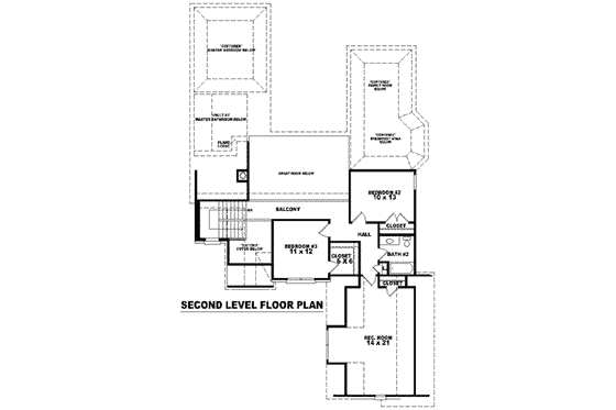 Floor Plan - Upper Floor for European House Plan #81-1021 - 3 bed, 2.5 bath