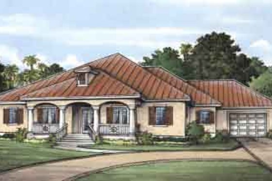 Exterior - Front Elevation for Mediterranean House Plan #115-182 - 2 bed, 2.5 bath