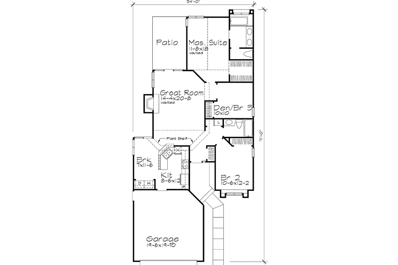 Dream House Plan - Floor Plan - Main Floor for Mediterranean House Plan #320-582 - 3 bed, 2 bath