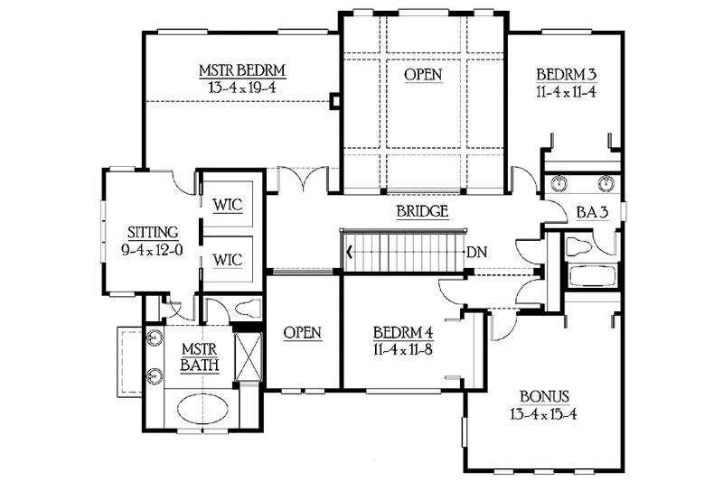 Dream House Plan - Floor Plan - Upper Floor for Craftsman House Plan #132-442 - 4 bed, 3 bath
