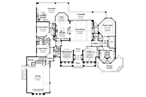 Floor Plan - Main Floor for Mediterranean House Plan #930-92 - 4 bed, 4.5 bath