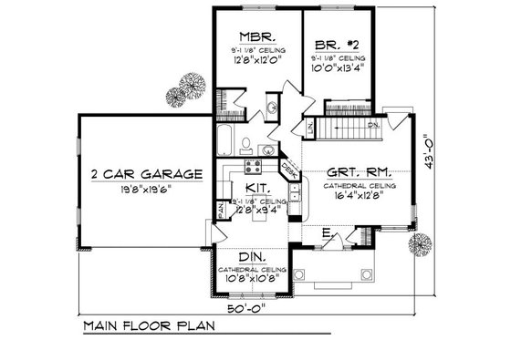 Floor Plan - Main Floor for Country House Plan #70-856 - 2 bed, 1 bath