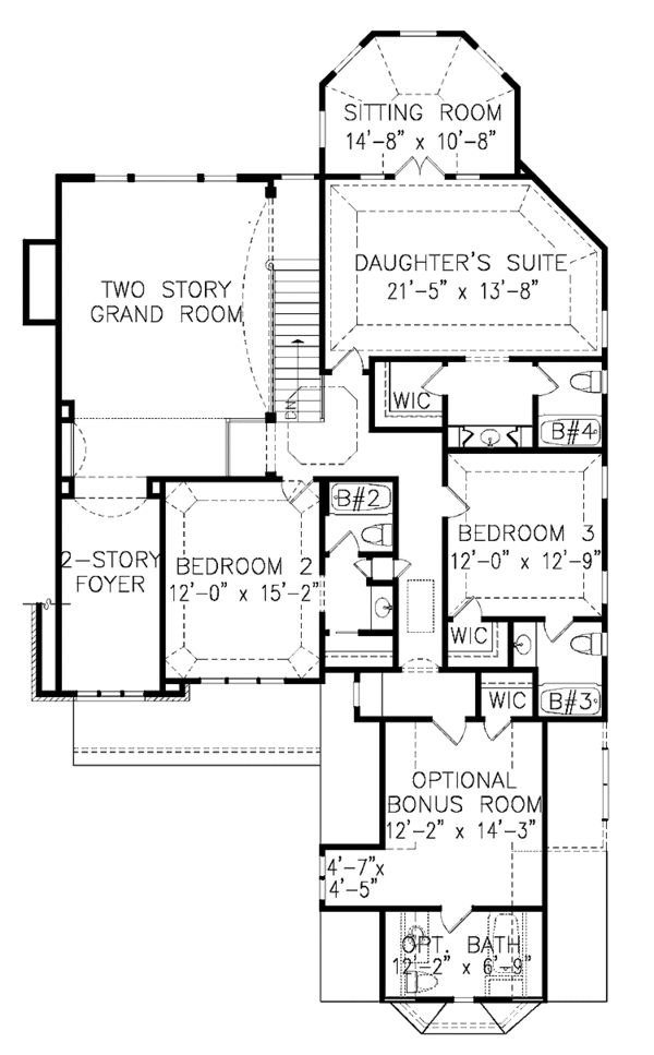 Architectural House Design - European Floor Plan - Upper Floor Plan #54-278