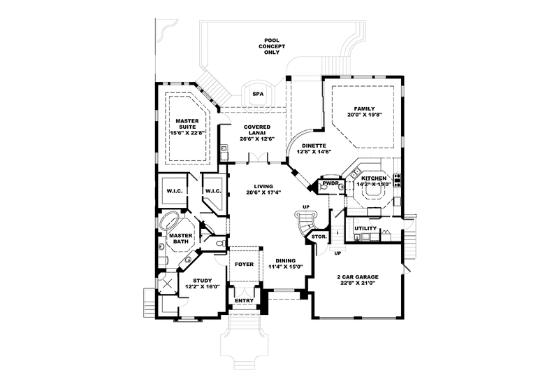 House Blueprint - Floor Plan - Main Floor for Mediterranean House Plan #1017-101 - 4 bed, 4.5 bath