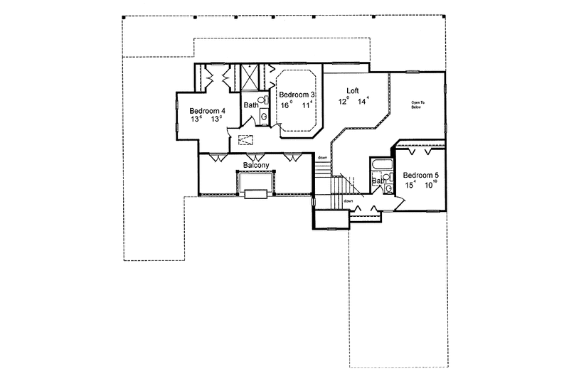 House Blueprint - Floor Plan - Upper Floor for Mediterranean House Plan #417-765 - 5 bed, 3.5 bath