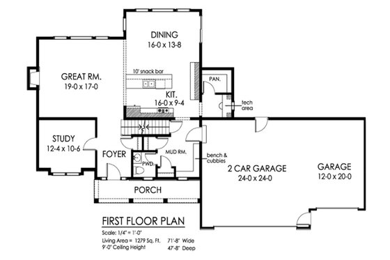 Floor Plan - Main Floor for Traditional House Plan #1010-226 - 4 bed, 2.5 bath