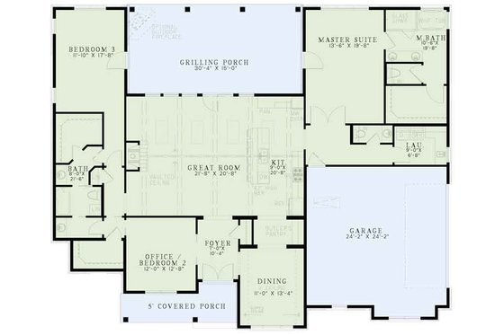 Floor Plan - Main Floor for European House Plan #17-3383 - 3 bed, 2.5 bath