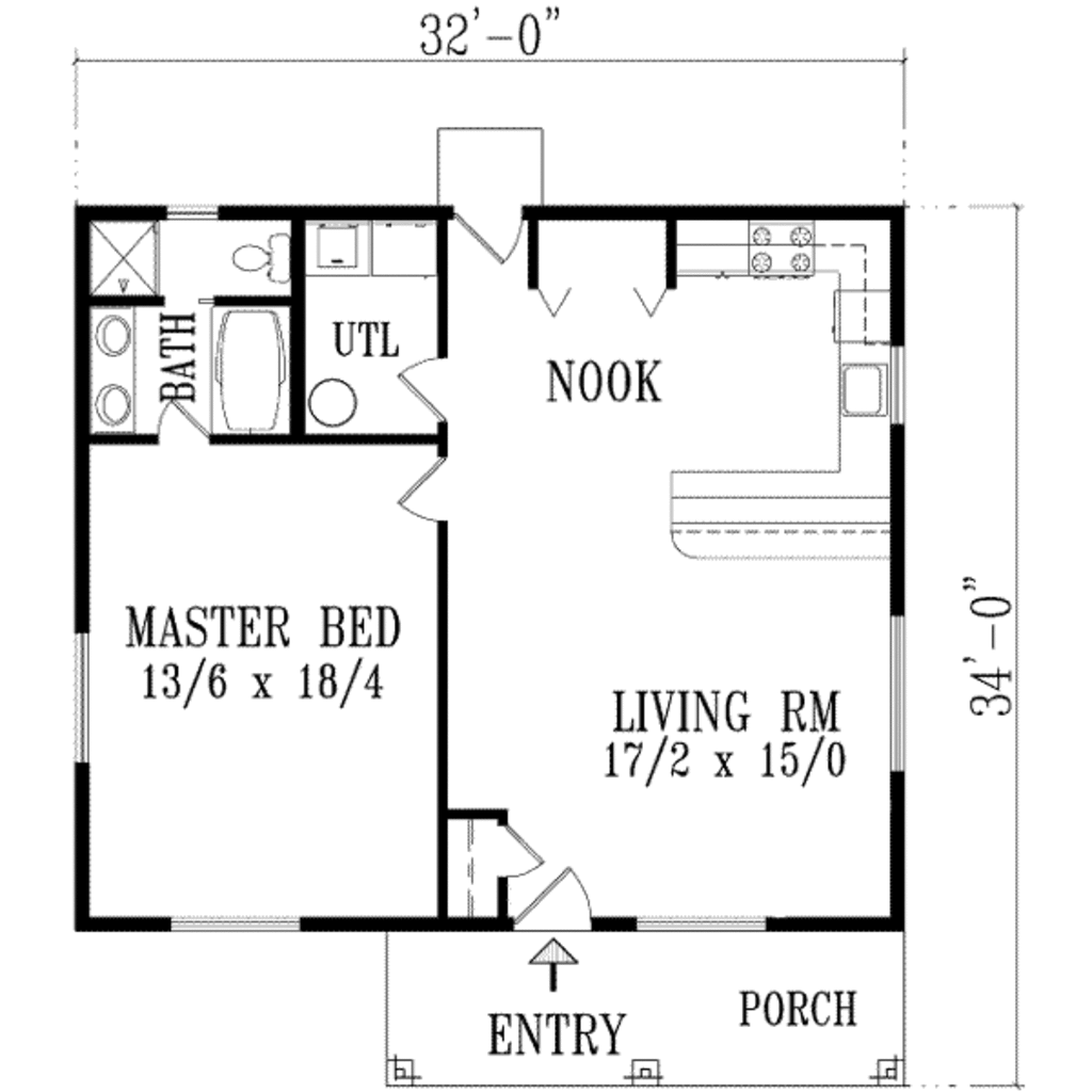 Ranch Style House Plan - 1 Beds 1 Baths 896 Sq/Ft Plan #1-771 - Houseplans.com