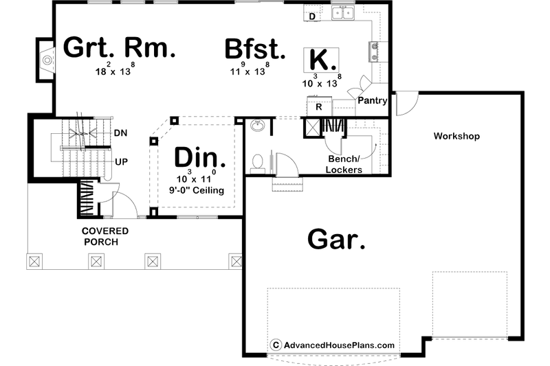 House Blueprint - Floor Plan - Main Floor for Craftsman House Plan #455-74 - 4 bed, 2.5 bath