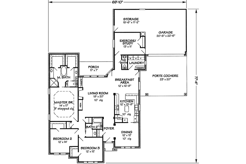House Blueprint - Floor Plan - Main Floor for Country House Plan #968-10 - 3 bed, 2.5 bath