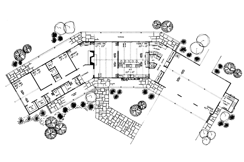 Home Plan - Floor Plan - Main Floor for Adobe / Southwestern House Plan #72-610 - 3 bed, 3 bath