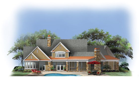 Exterior - Rear Elevation 1 for European House Plan #929-903 - 3 bed, 2.5 bath
