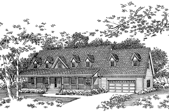 Exterior - Front Elevation 3 for Country House Plan #72-1052 - 4 bed, 2.5 bath