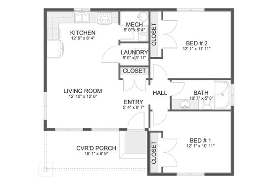 Floor Plan - Main Floor for Craftsman House Plan #1060-341 - 2 bed, 1 bath