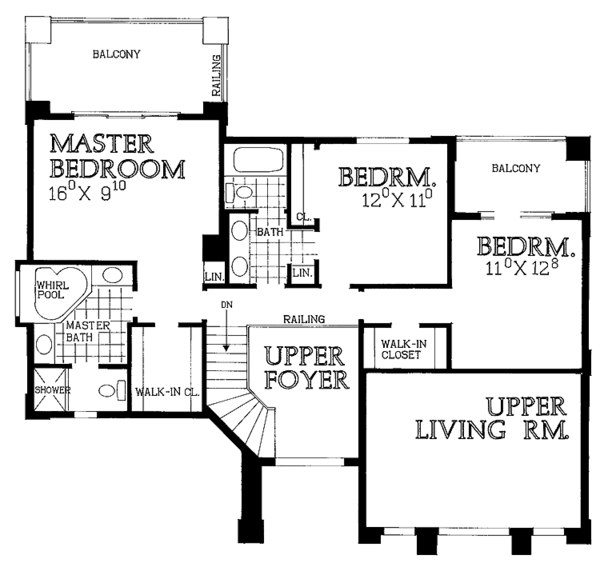 House Blueprint - Mediterranean Floor Plan - Upper Floor Plan #72-939
