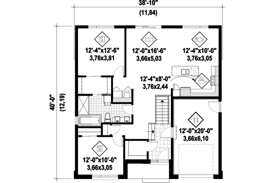 Floor Plan - Main Floor for Contemporary House Plan #25-4371 - 2 bed, 1 bath