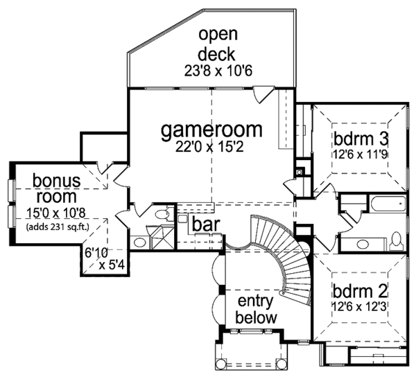Architectural House Design - Mediterranean Floor Plan - Upper Floor Plan #84-713