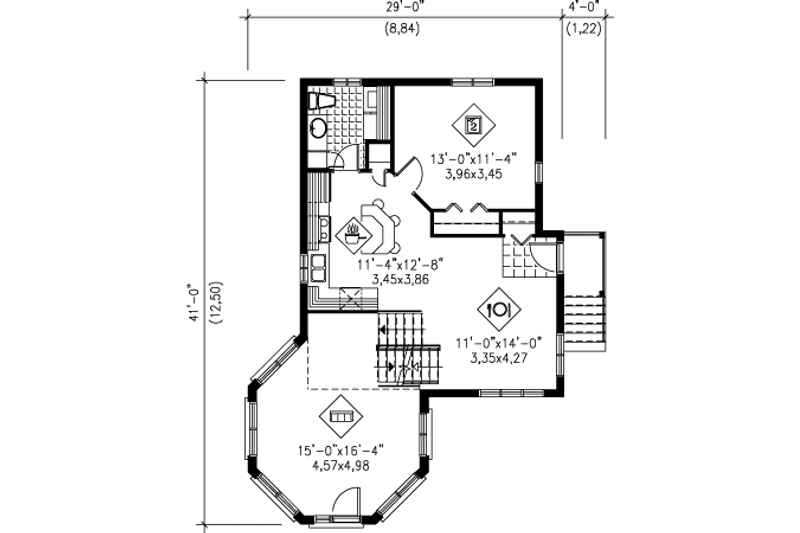 Dream House Plan - Floor Plan - Main Floor for European House Plan #25-4197 - 2 bed, 1.5 bath