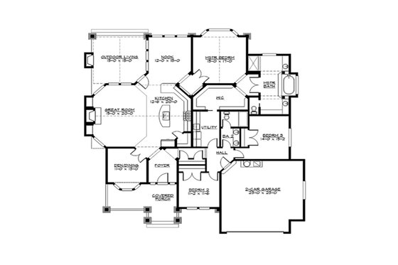 Floor Plan - Main Floor for Craftsman House Plan #132-232 - 3 bed, 2 bath