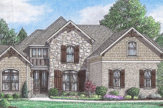 Exterior - Front Elevation for European House Plan #34-229 - 4 bed, 3 bath