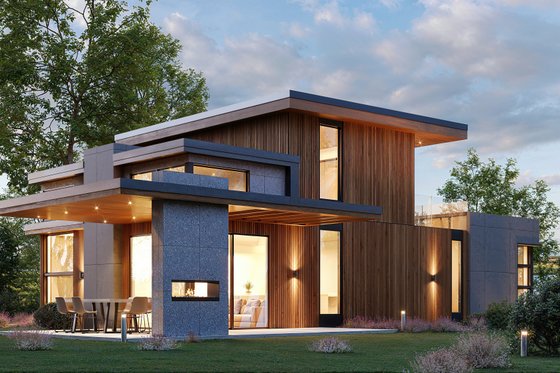 Exterior - Rear Elevation for Contemporary House Plan #1066-298 - 2 bed, 2 bath