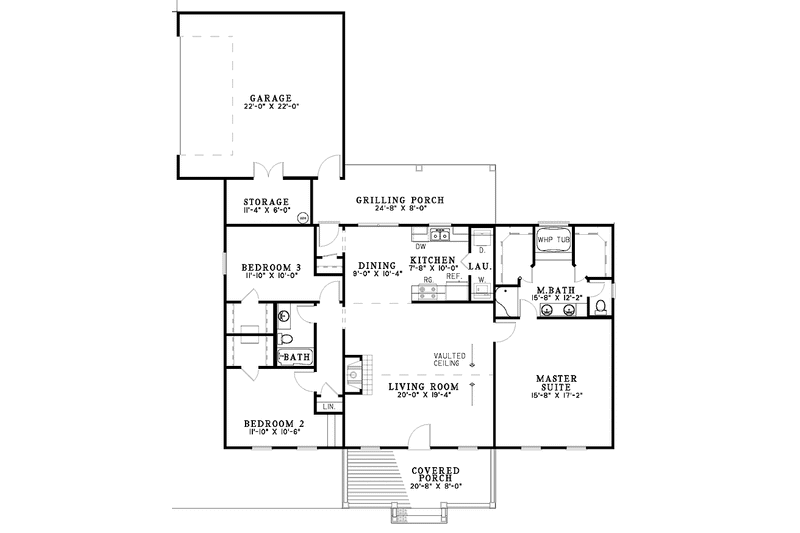 Dream House Plan - Floor Plan - Main Floor for Country House Plan #17-3058 - 3 bed, 2 bath