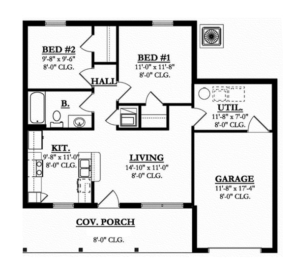 Ranch Style House Plan - 2 Beds 1 Baths 820 Sq/Ft Plan #1058-74 ...