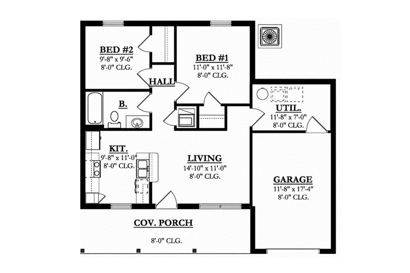 Home Plan - Floor Plan - Main Floor for Ranch House Plan #1058-74 - 2 bed, 1 bath