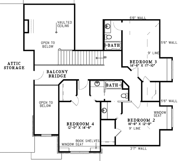 Dream House Plan - Traditional Floor Plan - Upper Floor Plan #17-3009