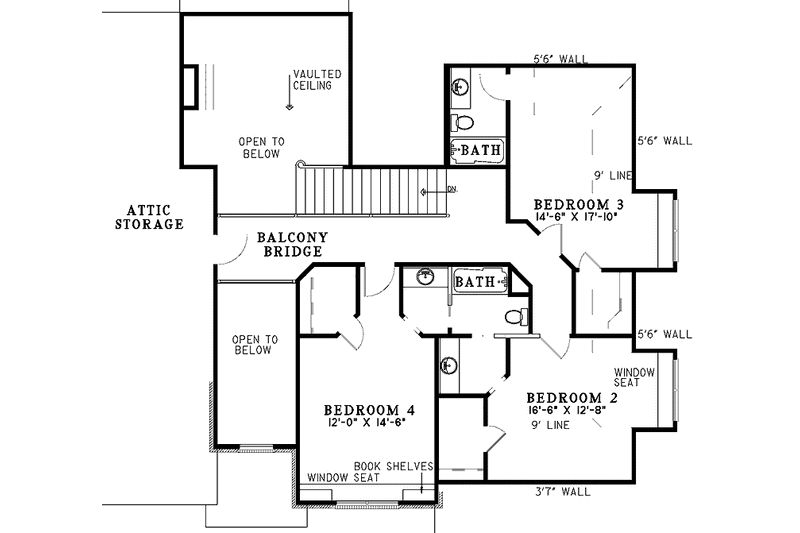 Home Plan - Floor Plan - Upper Floor for Traditional House Plan #17-3009 - 5 bed, 4.5 bath